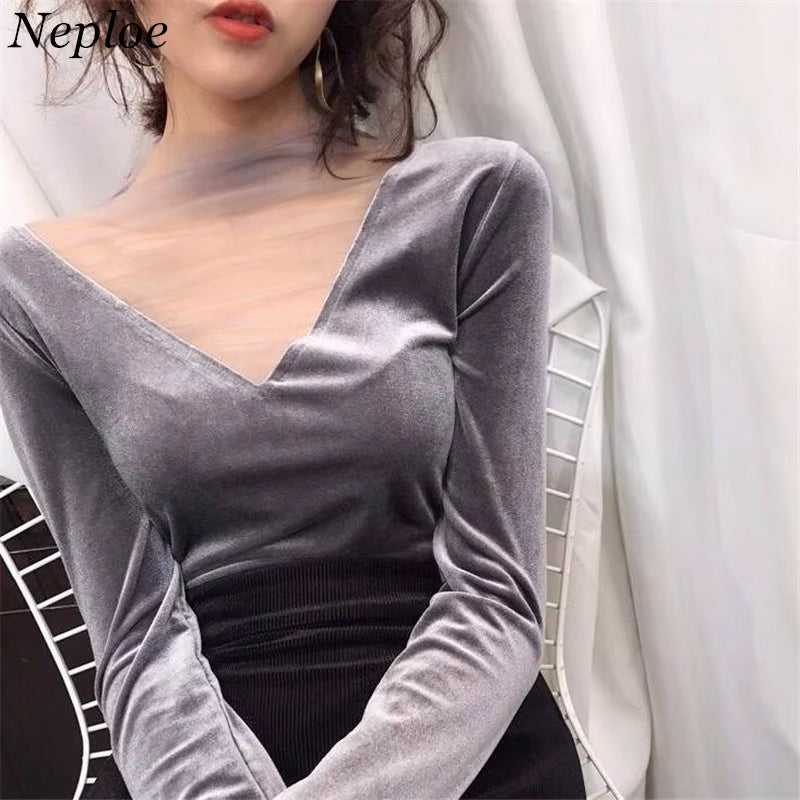 2025 Sexy Women Blouse Mesh Tops Fashion Hollow Y2K Tops Korean Woman Clothes V-Neck Elegant Blusas Female Shirts