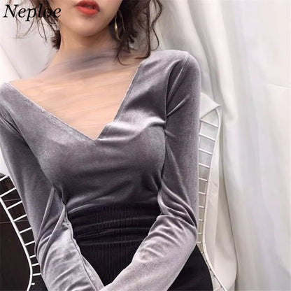 2025 Sexy Women Blouse Mesh Tops Fashion Hollow Y2K Tops Korean Woman Clothes V-Neck Elegant Blusas Female Shirts
