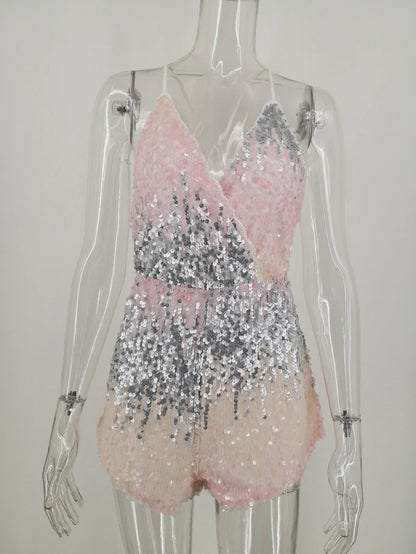 Sexy Night Club Party Sequins Bodysuits Women Summer V Neck Backless Bodycon Playsuit Short Rompers Woman Clothes Jumpsuit 2026